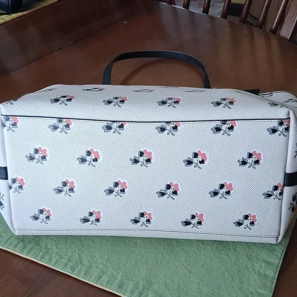 Coach Taxi Crossgrain Leather Tote Bramble Rose White Pink Floral Bag - Picture 6 of 16